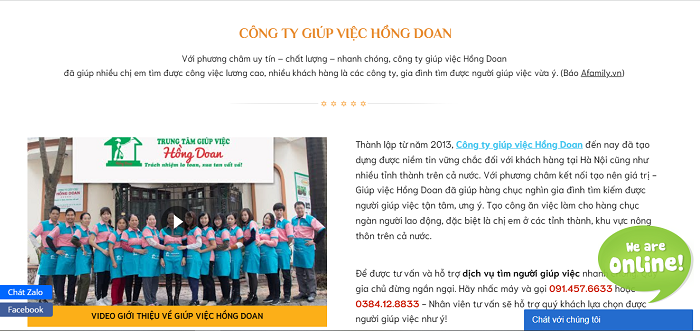 Trang web của Trung tâm Giúp việc Hồng Doan 