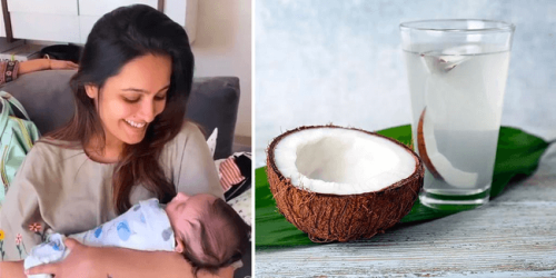 Mẹ sau sinh cho con bú uống nước dừa được không?